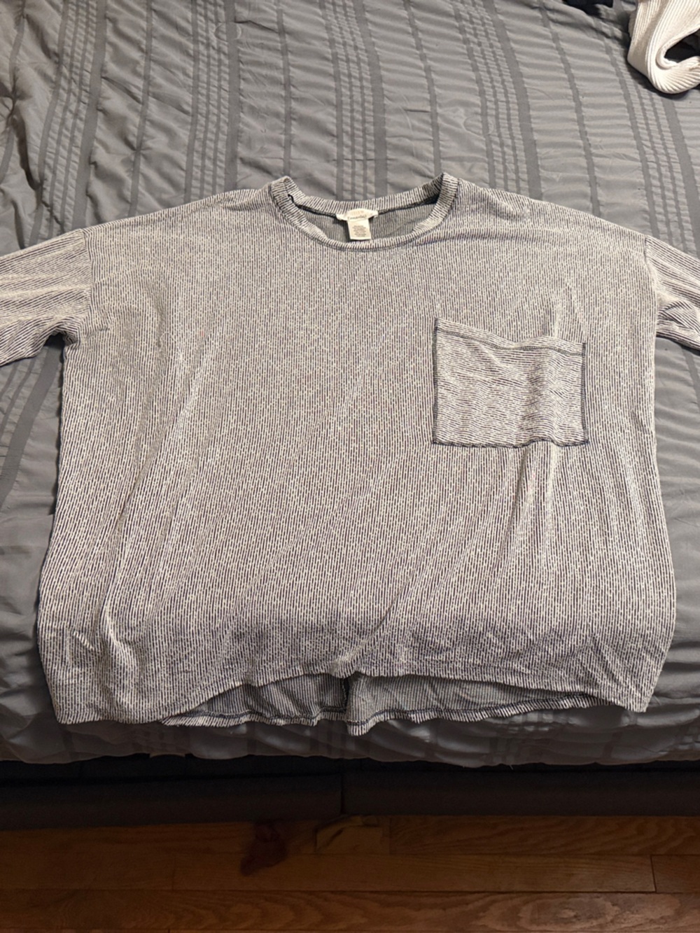 Striped Black and Grey Long Sleeve Cropped Top